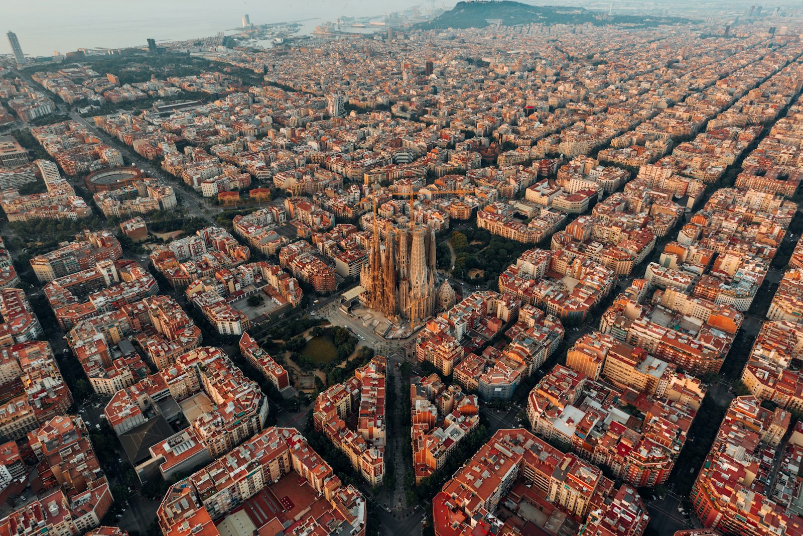 Aerial view of the city blocks of Barcelona, photographed by Logan Armstrong